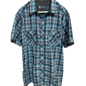 Kuhl Men's Shirt Blue Plaid Short Sleeve Pearl Snap Button Up Sz Large